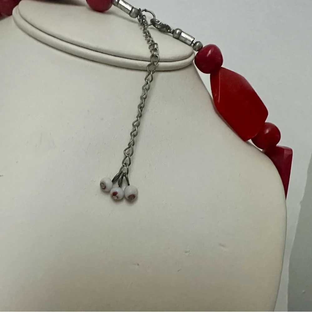 Vintage Statement Block Red Geometric Necklace